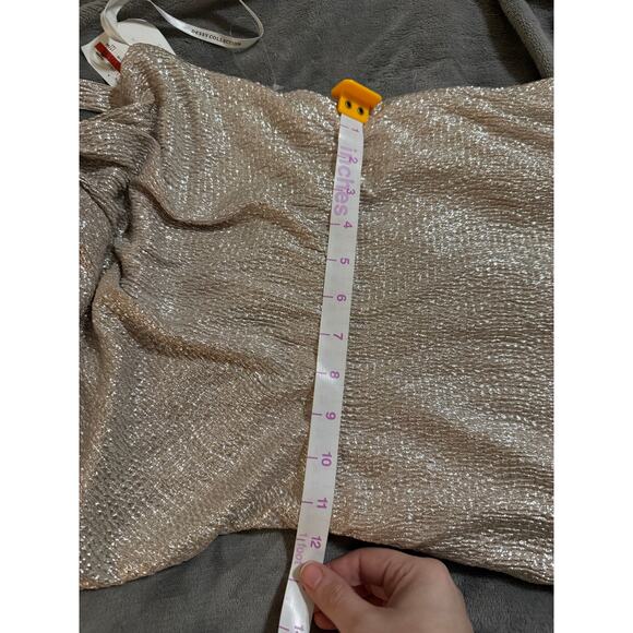 NWT Dessy Formal Maxi Dress One Shoulder TWIST METALLIC GOWN Rose Gold Size 0 - Picture 9 of 11